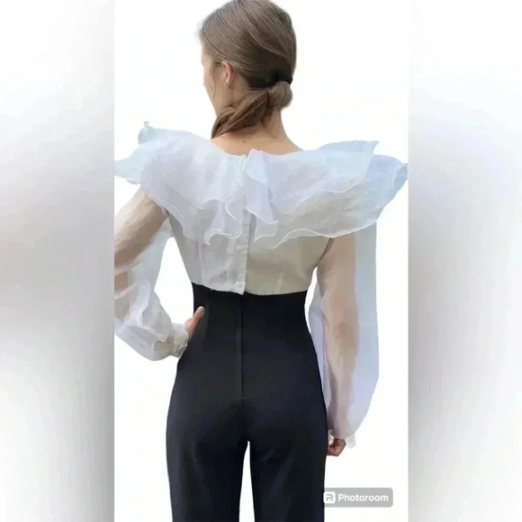 Vintage RARE organza Jumpsuit. Xs-S ruffle stirrup bottom unique Christmas Xmas - Picture 4 of 12